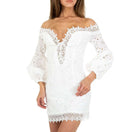 Zeige Bild Damen Carmen Minikleid Tunika Lochmuster Boho SpitzeGr.38 4