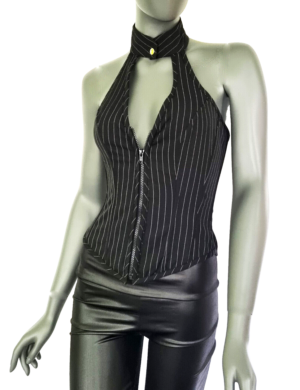 Neckholder Corsagen-Top Pinstripe Rockabilly Gothic Party Gr.S/34