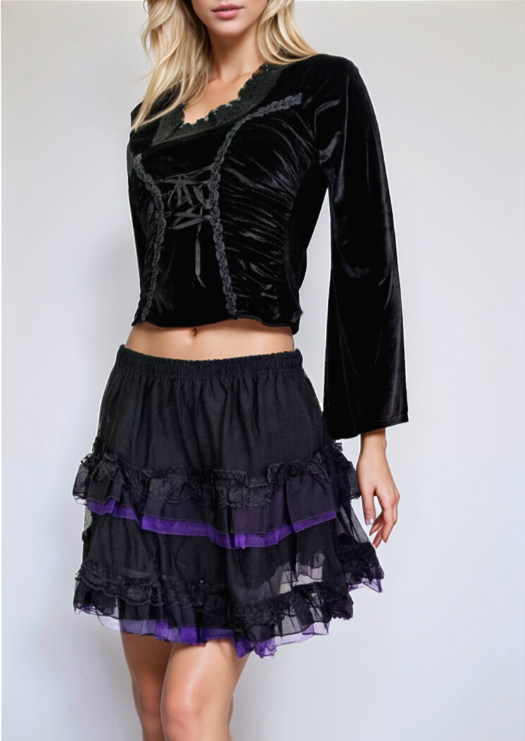 Bäres Tüllrock Spitze Gothic Punk Rock Dark schwarz lila Gr.34-40 freesize