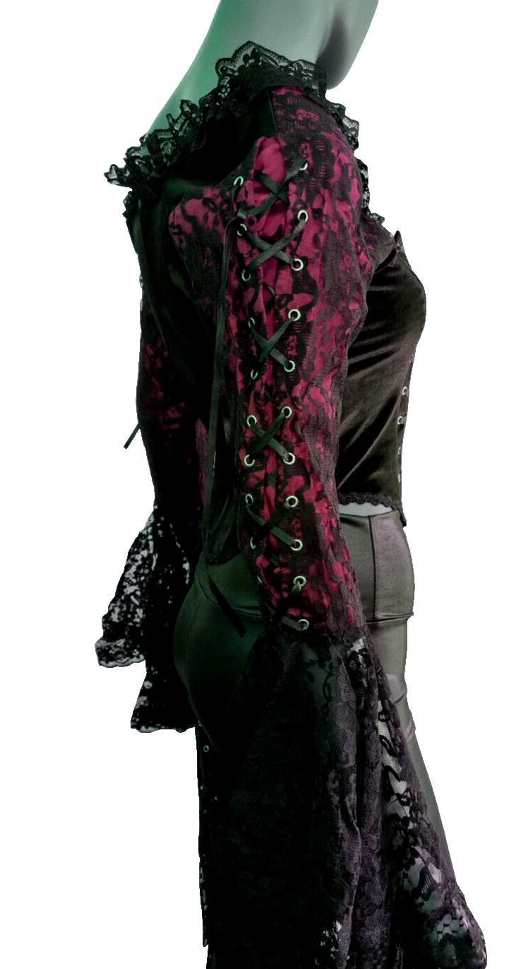 Samt Carmenbluse Mieder Spitze viktorian Barock Gothic Punk Corsagenbluse 36/38