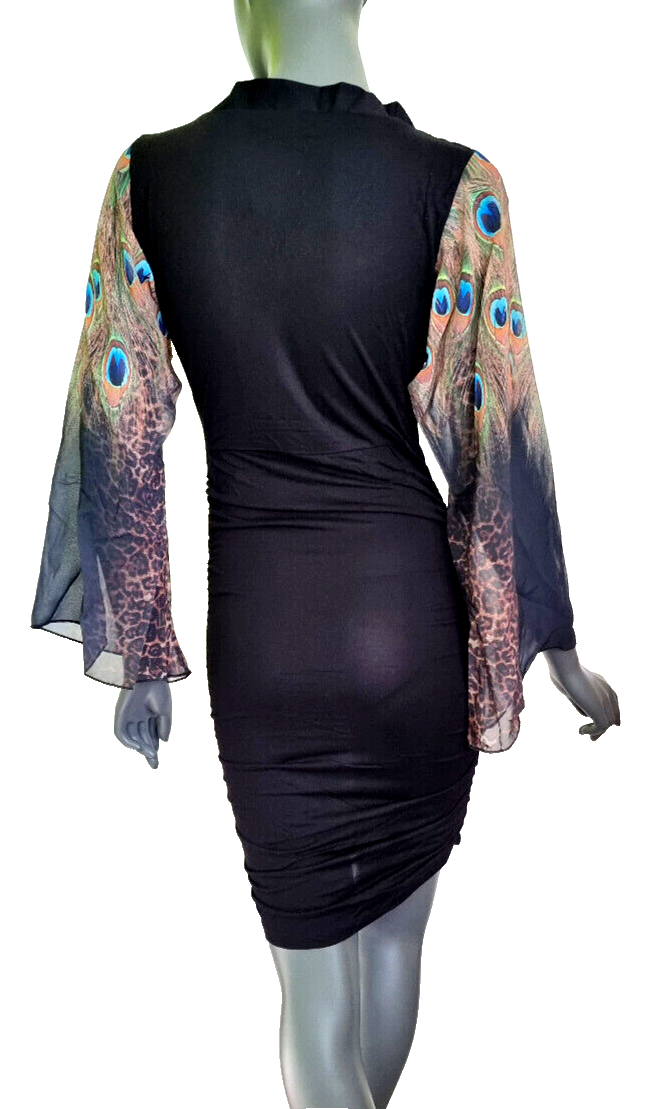 Melrose Peacock Mini-Kleid Longshirt Raffung Jersey Trompetenärmel Gr.38
