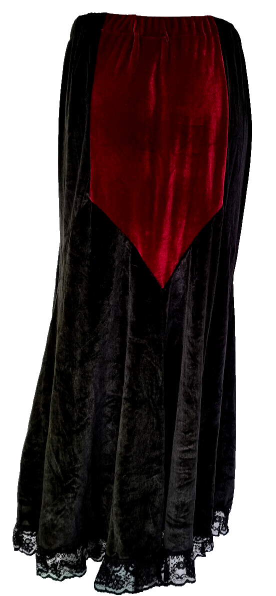 Maxirock Samt Corsagenlook Gothic Witch Punk Country schwarz-rot Gr.34-38