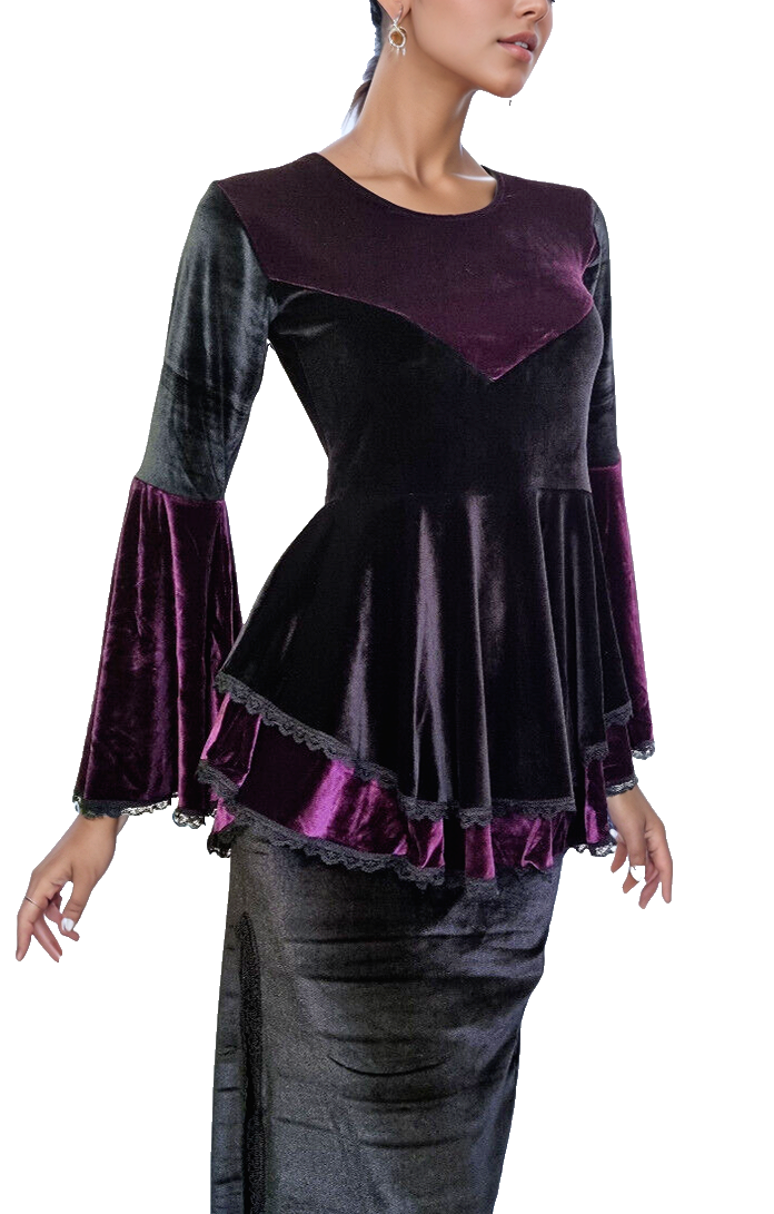 SamtTunika Gothic Witch Medieval Victorian schwarz-lila Larp Gr.38-42