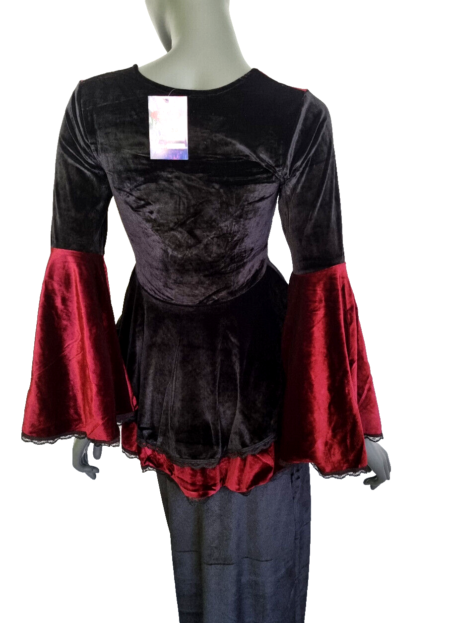 SamtTunika Gothic Witch Medieval Victorian schwarz-rot Larp Gr.38-42