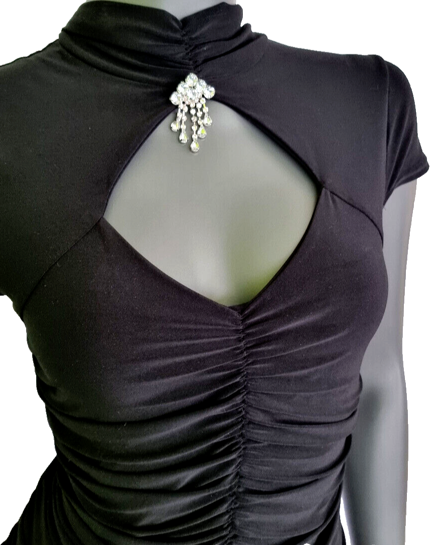 Melrose Longtop Raffung sexy Neckholder Strass-Brosche Gr.36