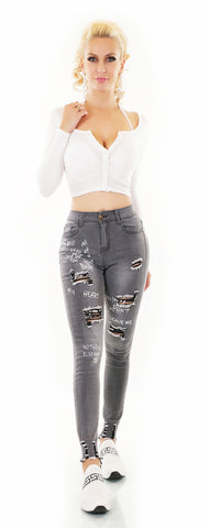 Jeans Hose High Waist Röhrenjeans Skinny Risse  Print Gr.32,34,36
