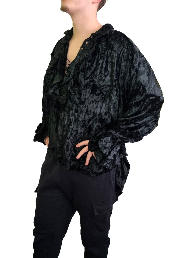 Bäres Gothic Steampunk Vintage Pirat Samthemd Rüschen Schnürung schwarz Gr.L/XL