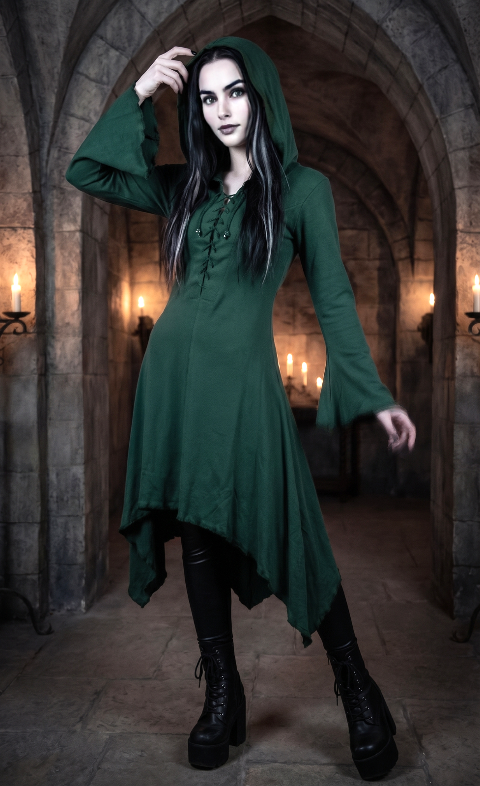 Gugel Zipfelkleid Gothic Ethno Hippie Witch Pixie bordeaux Gr.L/XL