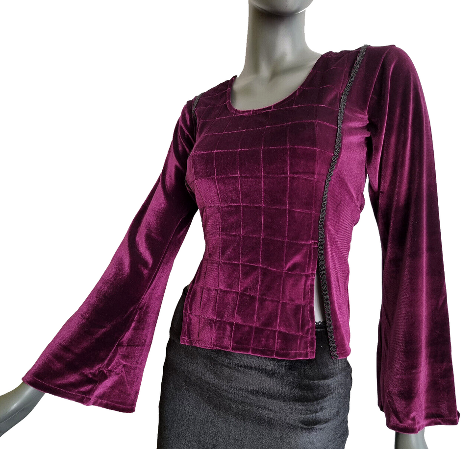 Samtshirt bordeaux Longsleeve Gothic Mittelalter Witch Pixie Gr. 38/40