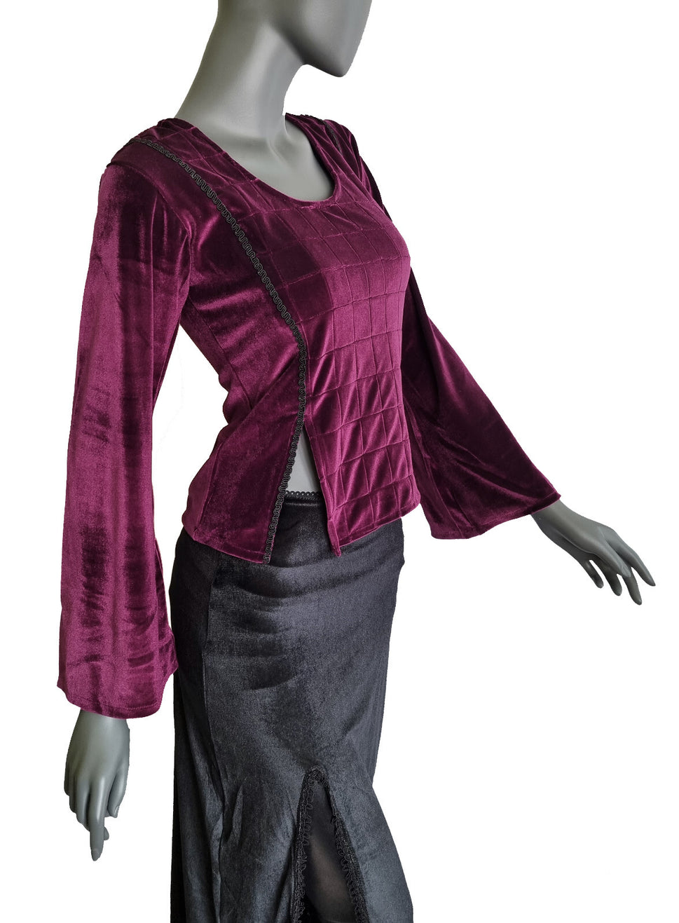 Samtshirt bordeaux Longsleeve Gothic Mittelalter Witch Pixie Gr. 38/40