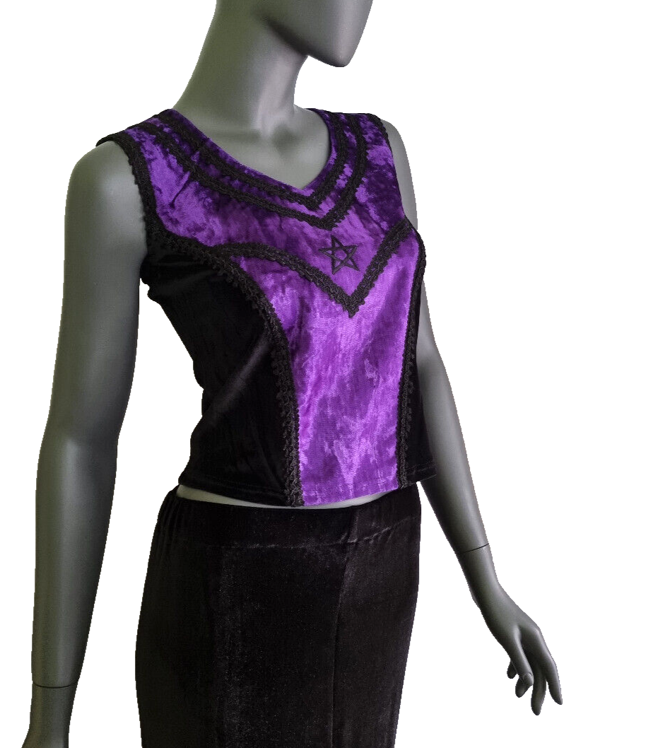 Corsagentop Schnürung Samt Pentagramm Gothic Punk Medieval Witch violett Gr. M36