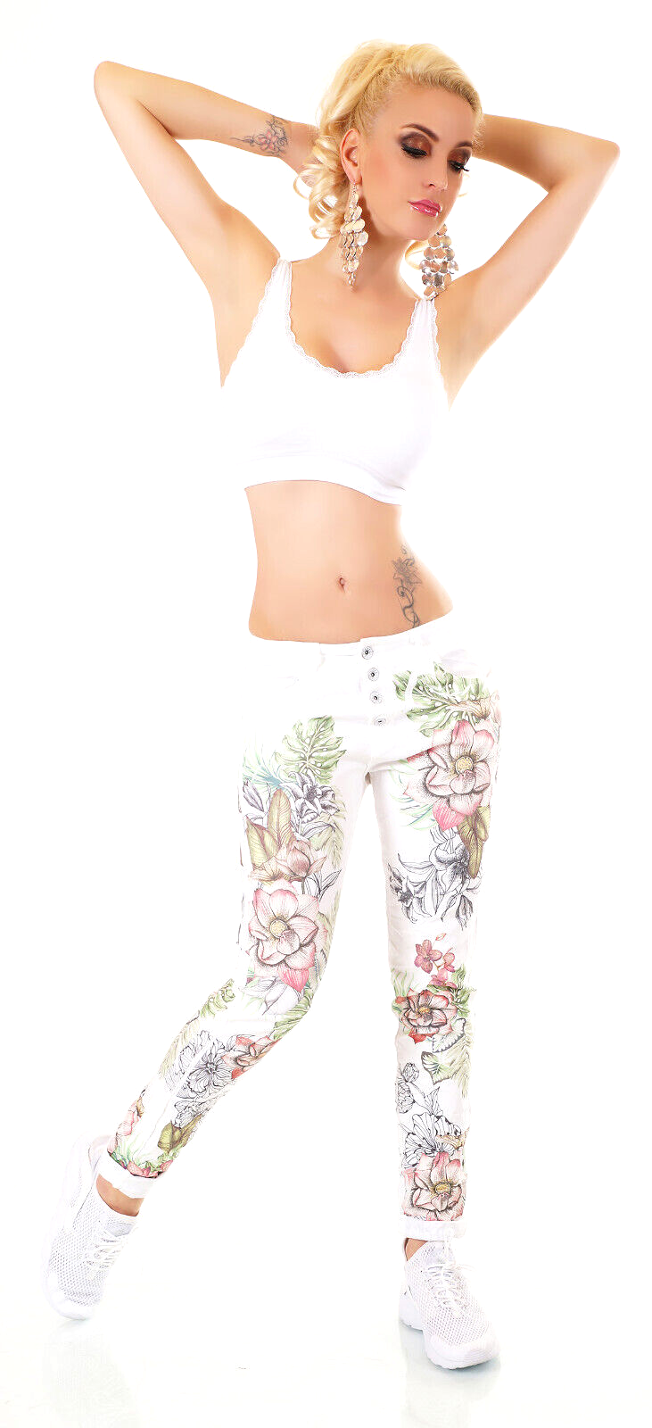 OxxyZen Italy Flower Pants Stretchhose Sommer Frühling Blumen Gr.34,36,38,40