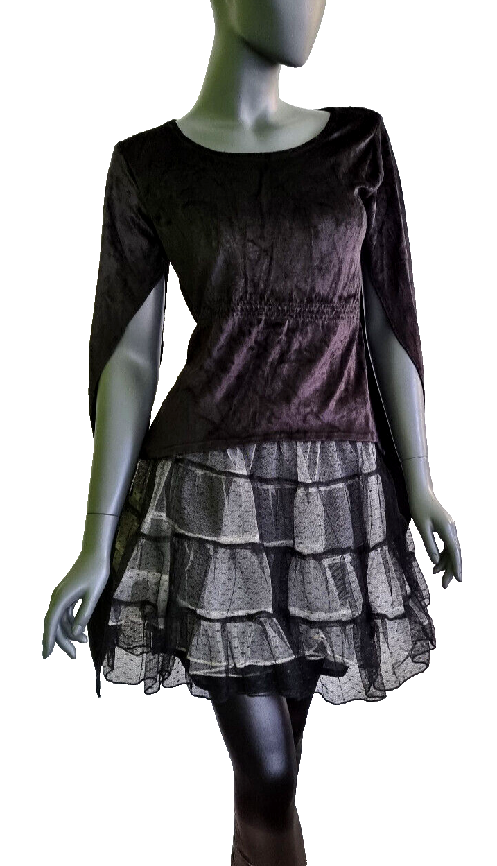 Nickisamt Zipfelärmel Gothic  Medieval victorian Larp Punk schwarz  Gr. 36-40