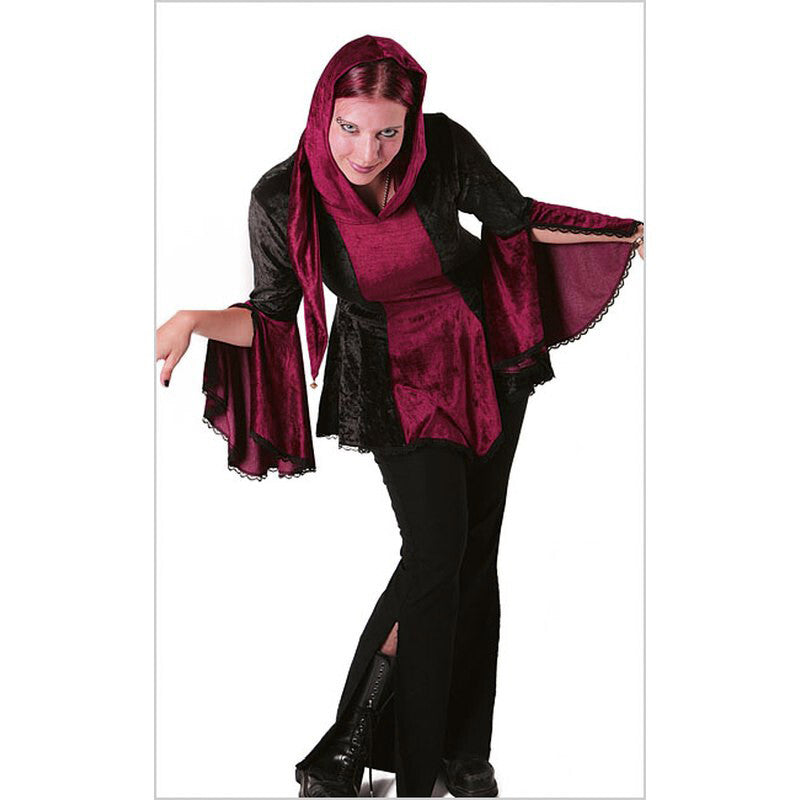 Bäres Gugel Samttunika Spitze Gothic Punk Medieval schwarz-lila Gr.34-38