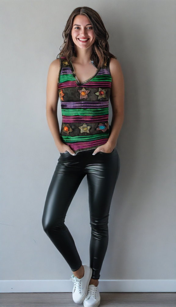 Razor Cut Damen Top Ethno Nepal Flower Hippie Boho Vintage Gr. 38/40 onesize