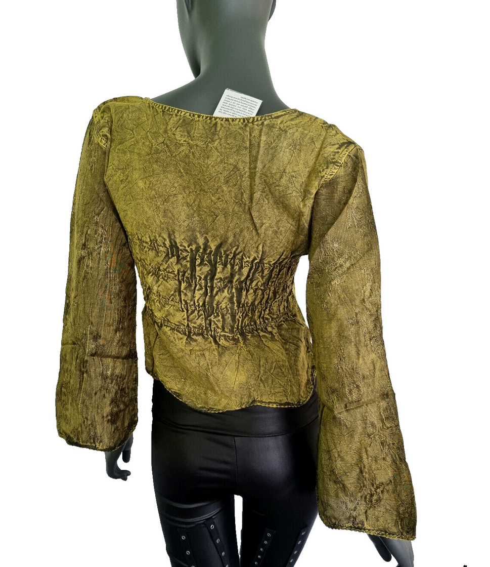 Kurz-Bluse Boho Hippie Ethno olive vintage Gr.34-38 freesize