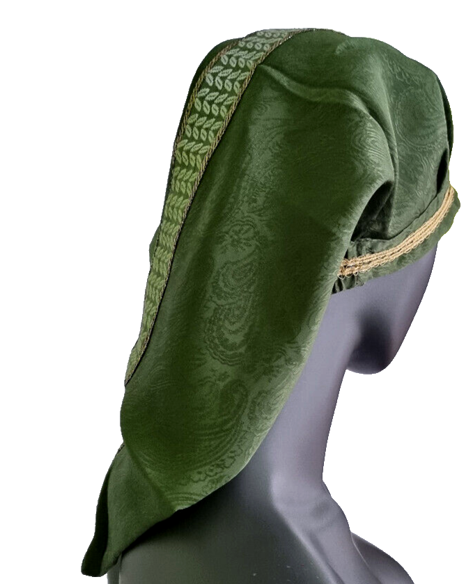 Mittelalter LARP Haube Brokat grün Gugel Zipfelmütze Erwachse