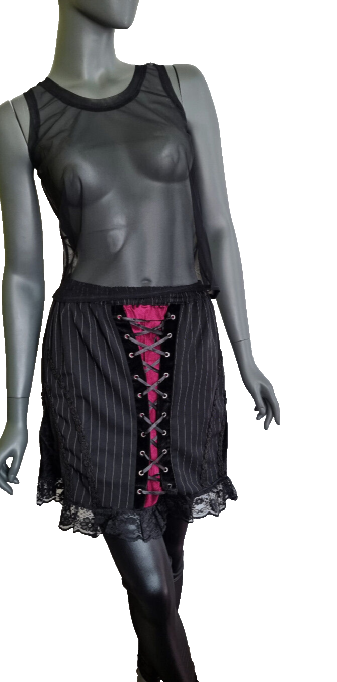 Rock Corsagenschnürung Gothic Punk Rock Pinstripe  schwarzrot Gr. 34-38 freesize