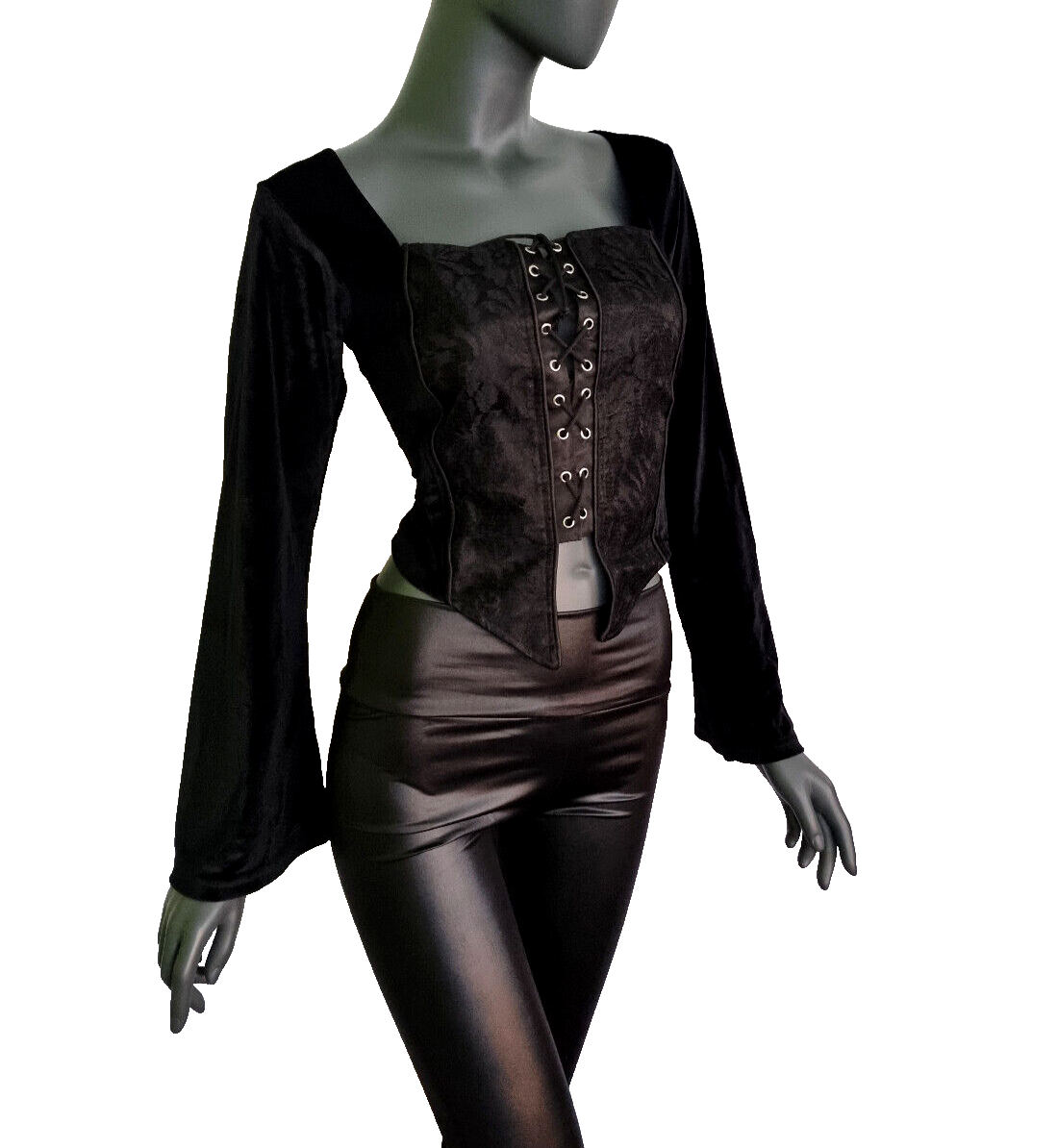 SamtBluse  Miederbluse Gothic Larp Witch Punk Medieval schwarz Gr. 38-40