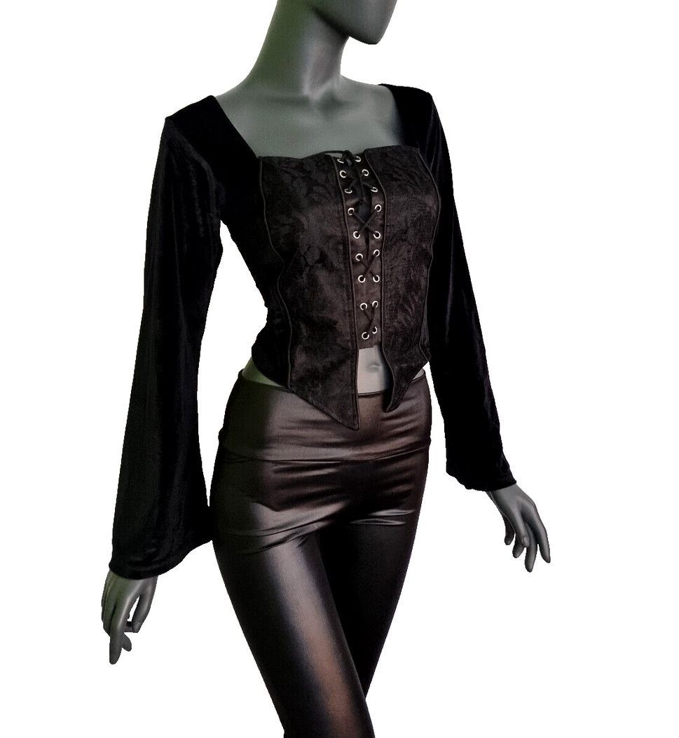 SamtBluse  Miederbluse Gothic Larp Witch Punk Medieval schwarz Gr. 38-40
