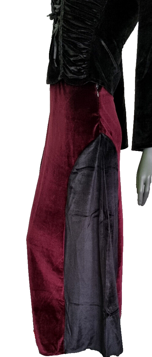 Maxirock Samt gothic punk schwarz-bordeaux Gr.36-40