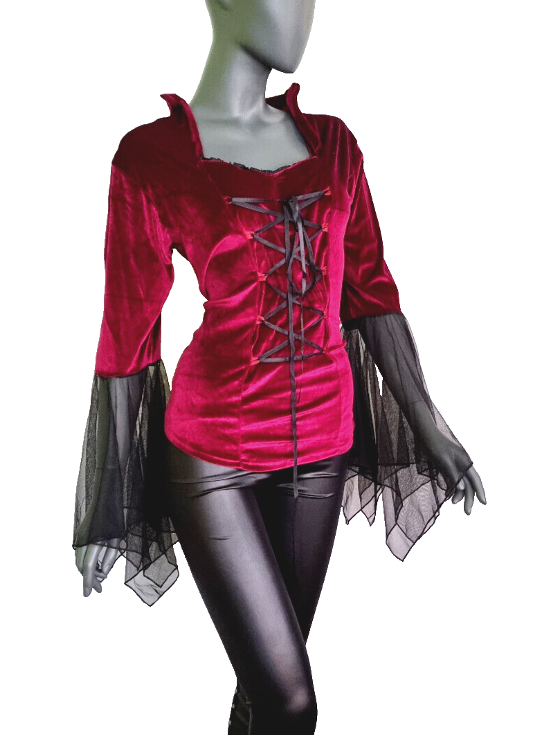 SamtBluse  Gothic Larp dark Witch Medieval Mieder  Stehkragen Gr.44/46
