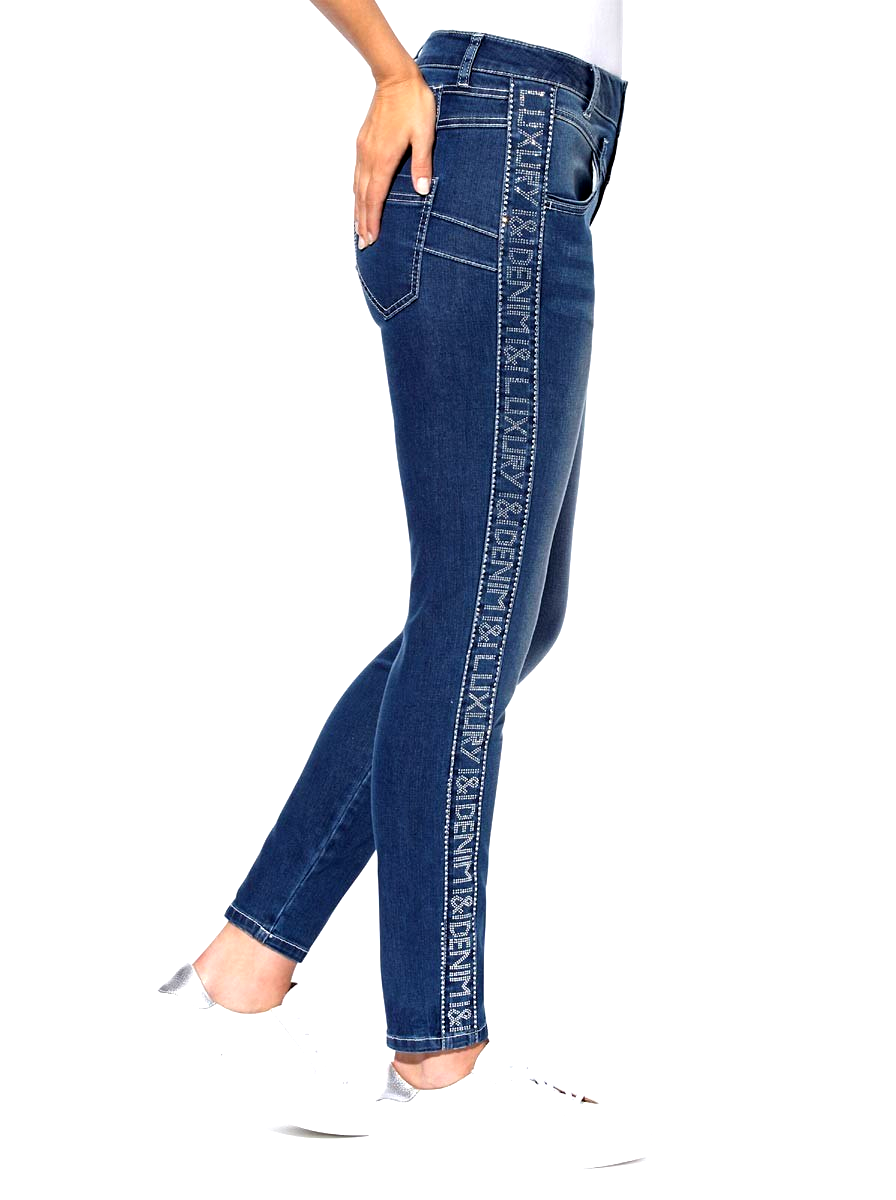 Jeans mit Strass Galonstreifen slim fit Push Up Luxury Style Gr.36,38,40,46