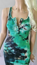 Zeige Bild Sexy Batik Shirtkleid Ripptop Longtop grün Gr.32-40 2