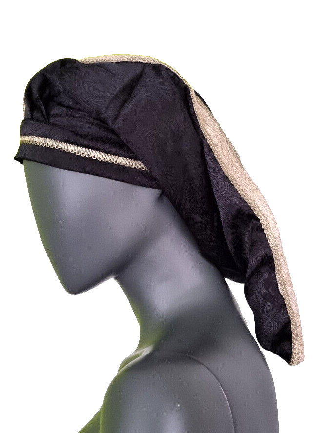 Mittelalter LARP Haube Brokat schwarz Gugel Zipfelmütze Erwachse