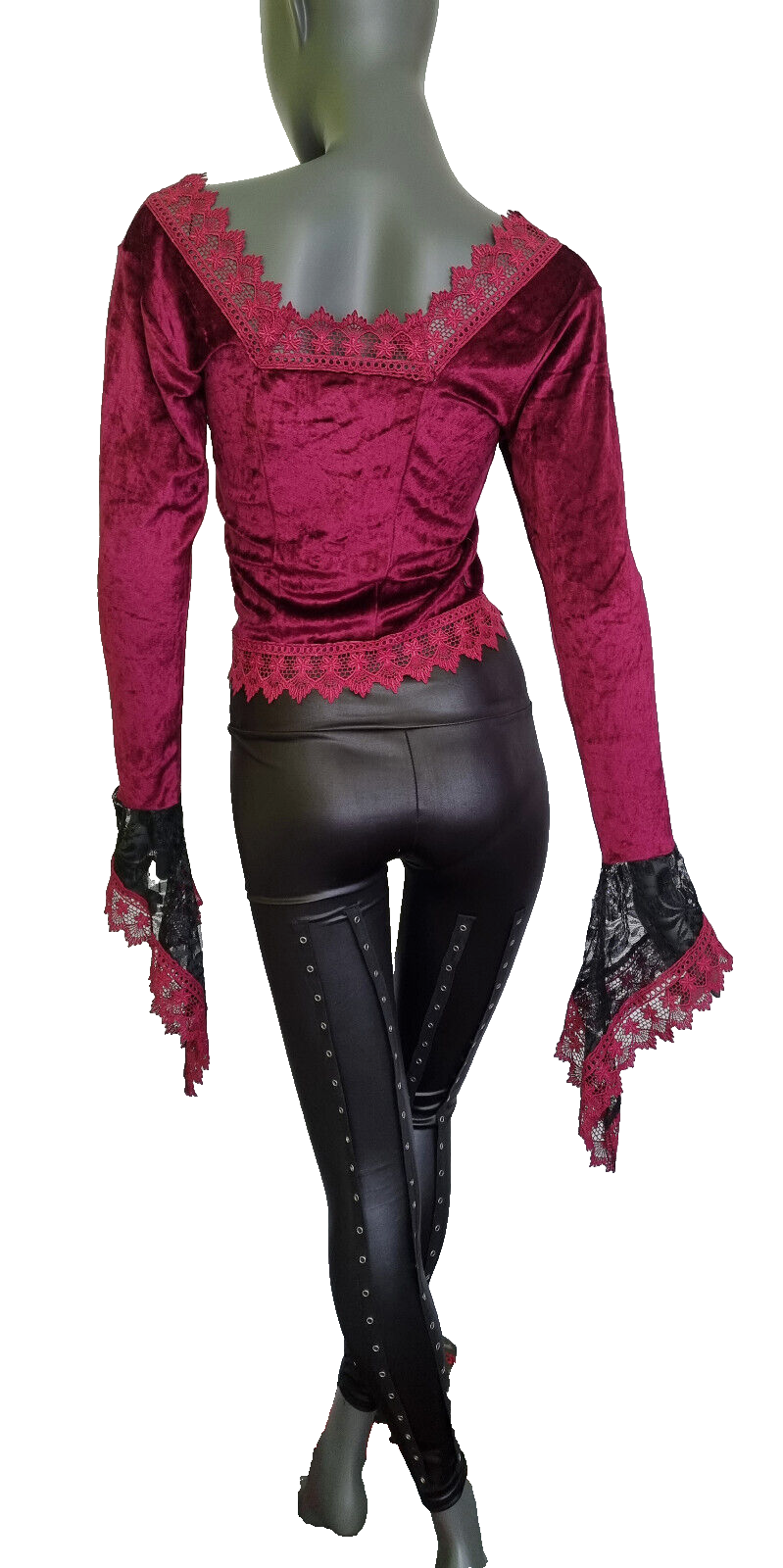 Kurz-Bluse Boho Ethno Gothic bordeaux lila Zipfel Corsagenschnürung 34-38