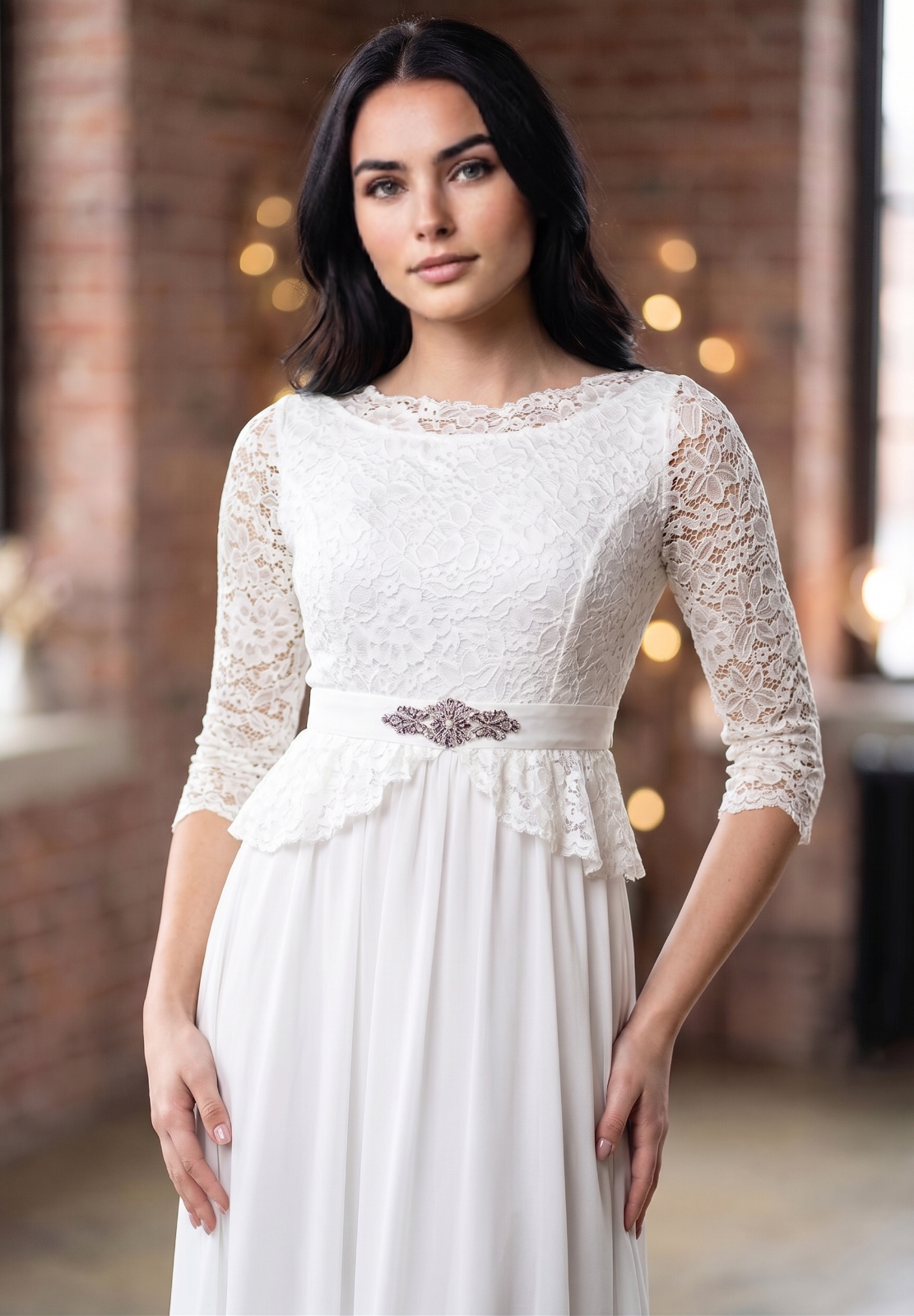 Abendkleid / Hochzeitskleid offwhite Spitze Gr.40-42