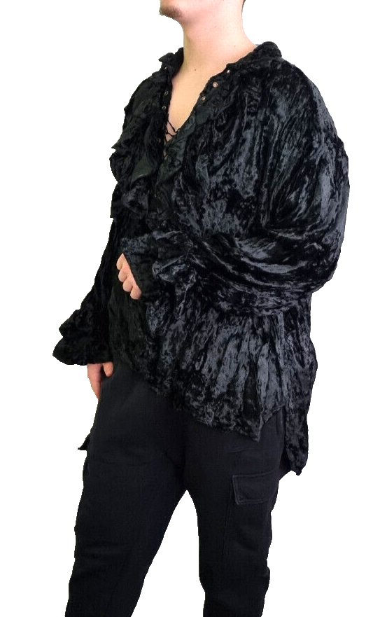 Bäres Gothic Steampunk Vintage Pirat Samthemd Rüschen Schnürung schwarz Gr.L/XL