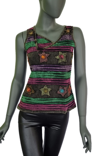 Razor Cut Damen Top Ethno Nepal Flower Hippie Boho Vintage Gr. 34/36 onesize