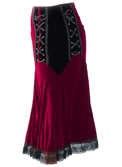 Maxirock Samt Multi-Style Corsagenlook Gothic Witch Country Rot-Schwarz Gr.34-38