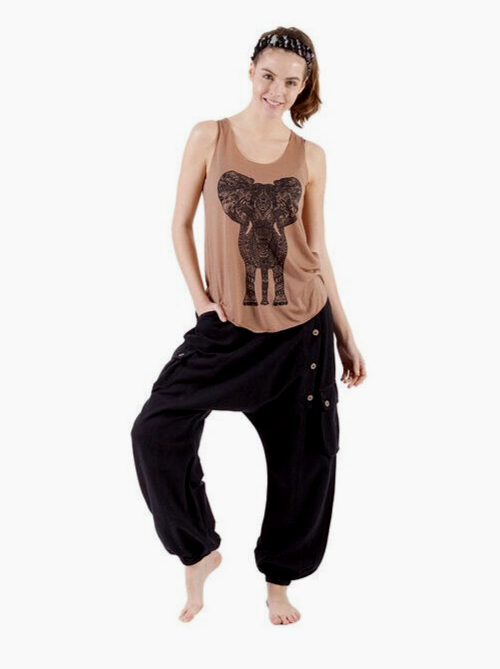 Haremshose Pumphose Aladinhose Pluderhose Yoga Goa Sarouel Baggy braun 34/36