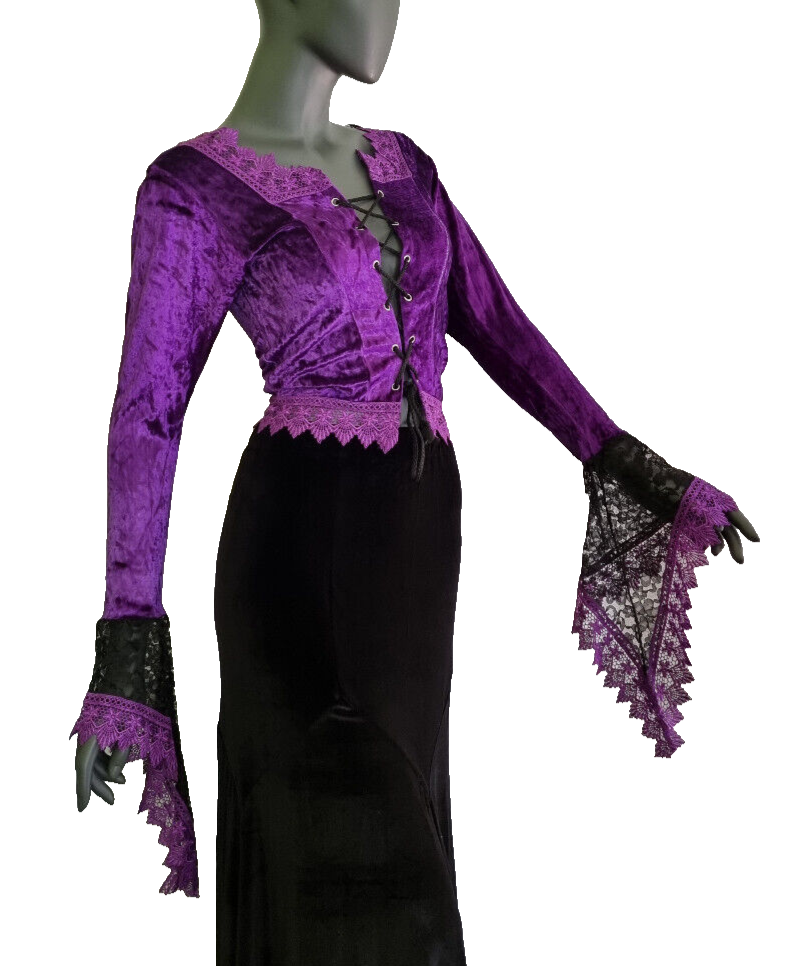Samtbluse Schnürung  Spitze Gothic Victorian Barock Zipfelärmel Gr.36-40