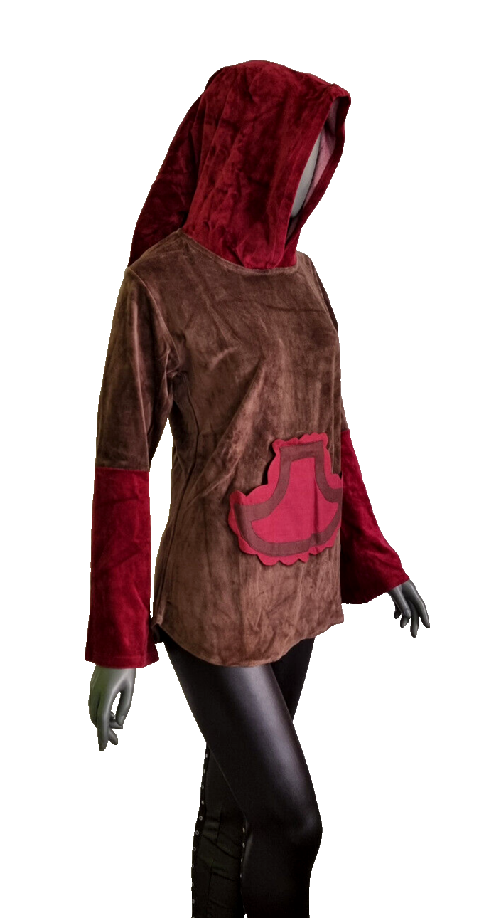 Gugel Nickisamt Sweater Gothic Witch Medieval Larp bordeaux-braun Gr.36-42