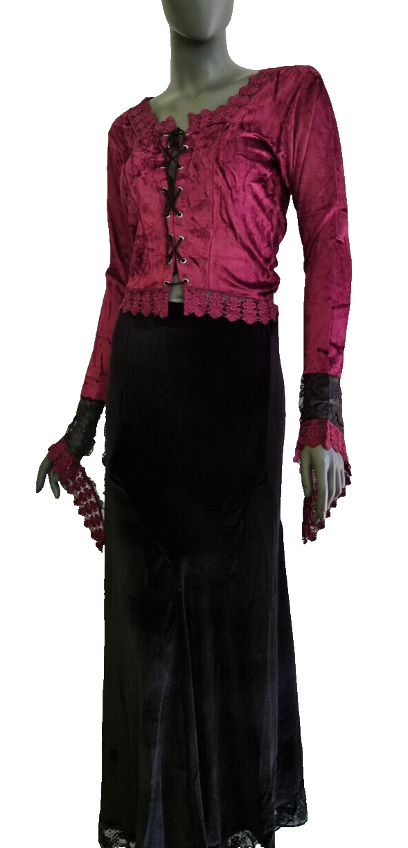 Maxirock Samtrock Gothic Witch Punk Larp Medieval schwarz Gr.40-44