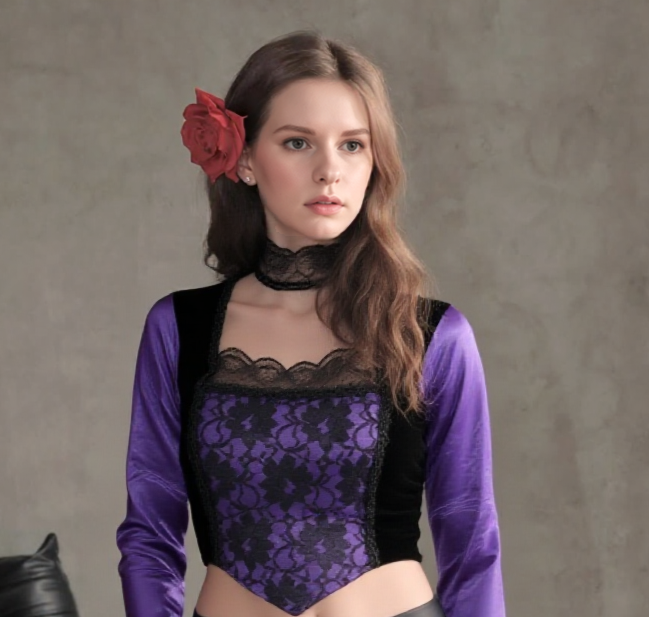 Miedertop Samt Spitze Gothic victorian barock lila Gr. 34-38