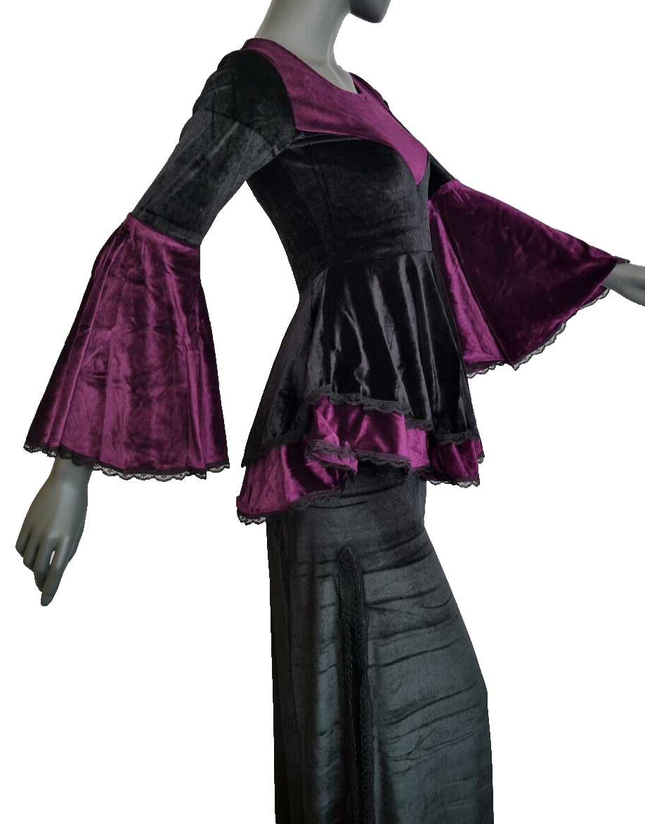 SamtTunika  Gothic  Witch Medieval Victorian schwarz-lila Larp Gr.34-38