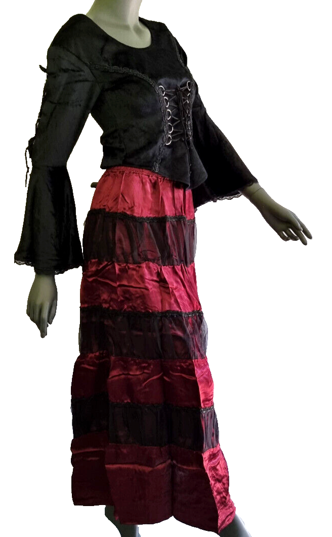 Maxirock Gothic Victorian Punk Larp Tüll Stufenrock bordeaux Gr.36-42 freesize