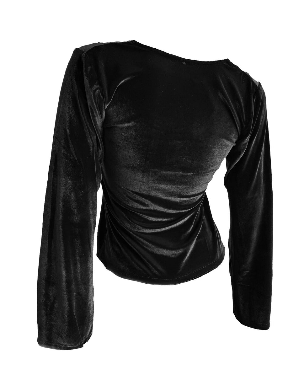 Samtshirt schwarz Longsleeve Gothic Mittelalter Witch Gr. 34/36 kleine 38