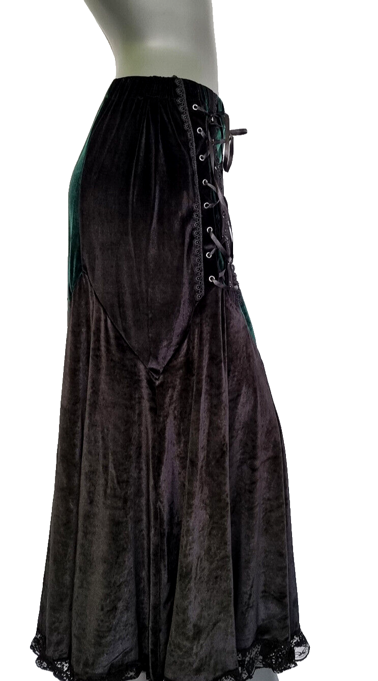 Maxirock Samtrock  Corsagenrock Gothic Witch Punk Larp  schwarz-grün Gr.34-38