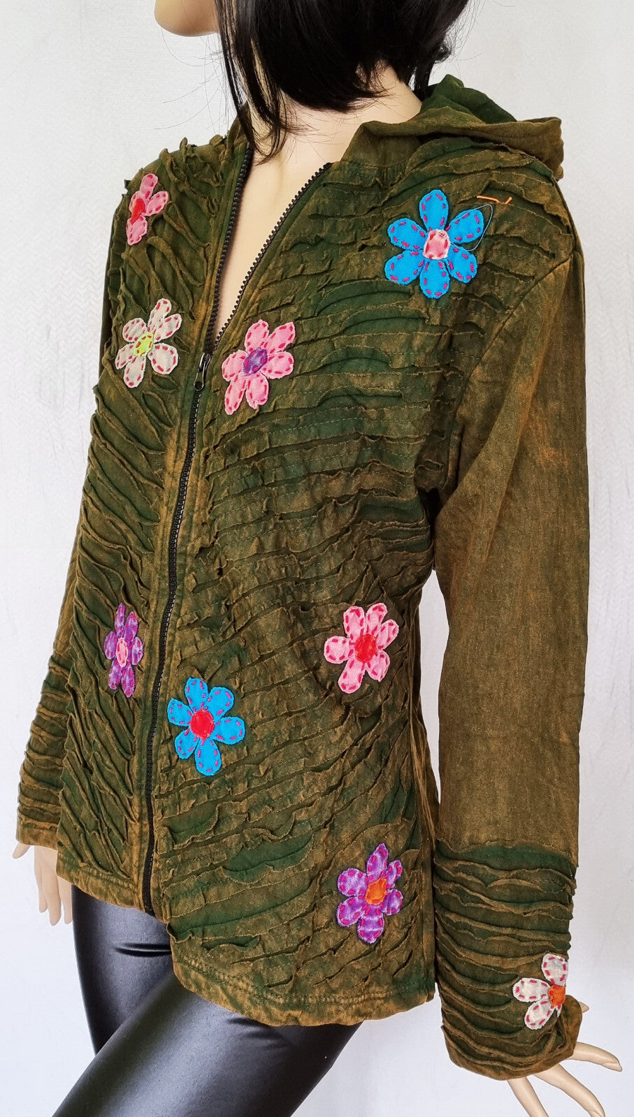 Gugel Razor Cut Patchwork Nepal Goa Ethno Flower Power Vintage Gr.34-38 onesize