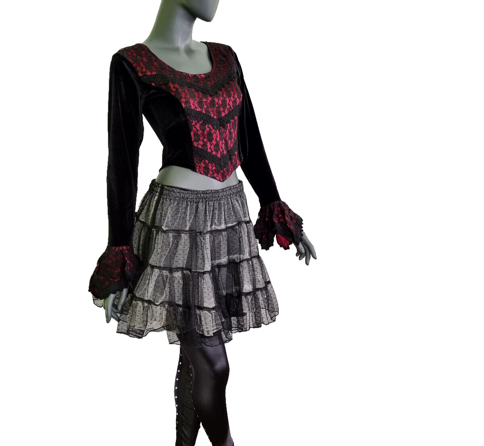 Bäres Samtbluse Spitze Corsagenlook Barock Gothic bordeaux Gr.34/36