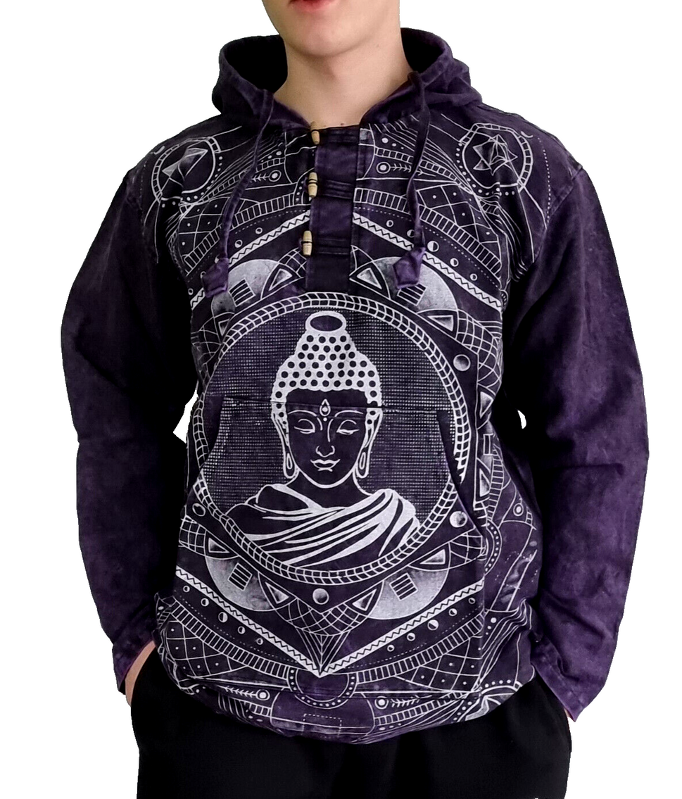 Buddha Herren Hemd-Shirt Nepal Ethno Hoodie Nepal Knebelverschluss Gr. S/M