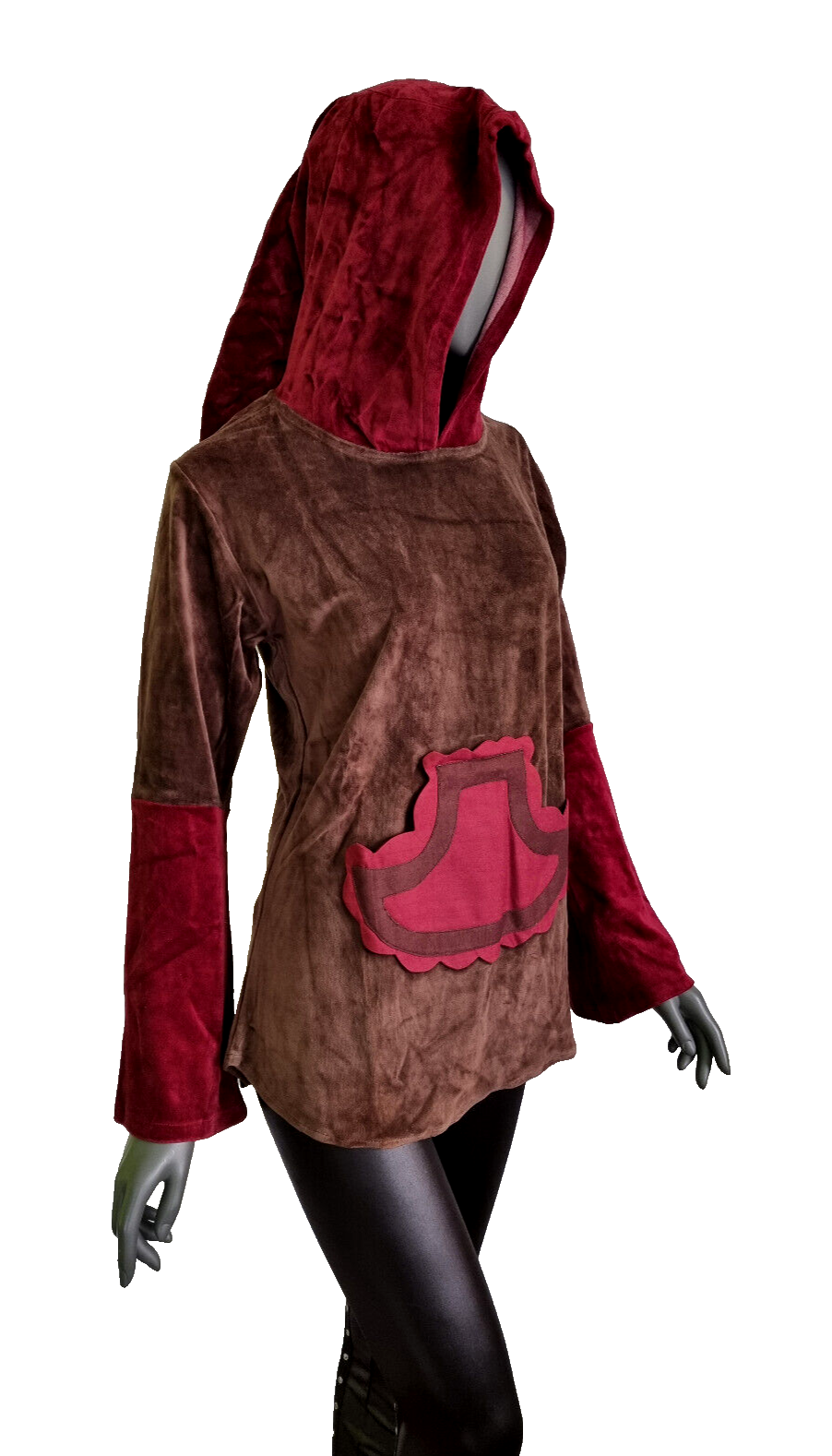 Gugel Nickisamt Sweater Gothic Witch Medieval Larp bordeaux-schwarz Gr.36-42