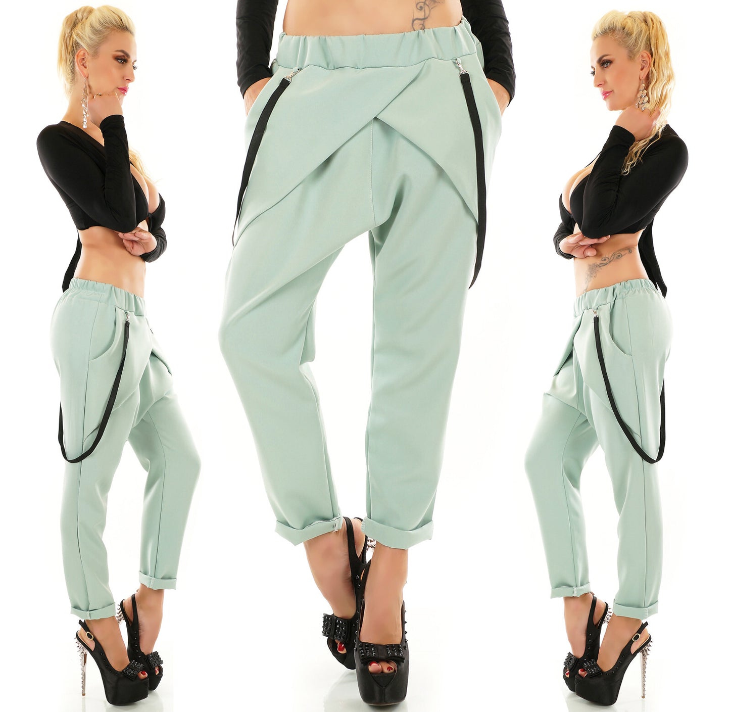 Damen Harem JogPants Baggy Boyfriend Freizeithose Bänder 34-38 onesize