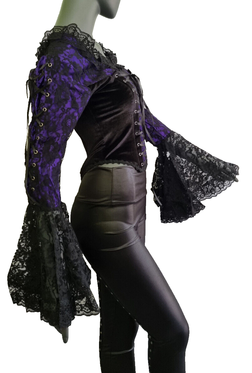 Samt Carmenbluse Mieder Spitze viktorian Barock Gothic Punk Corsagenbluse 34/36