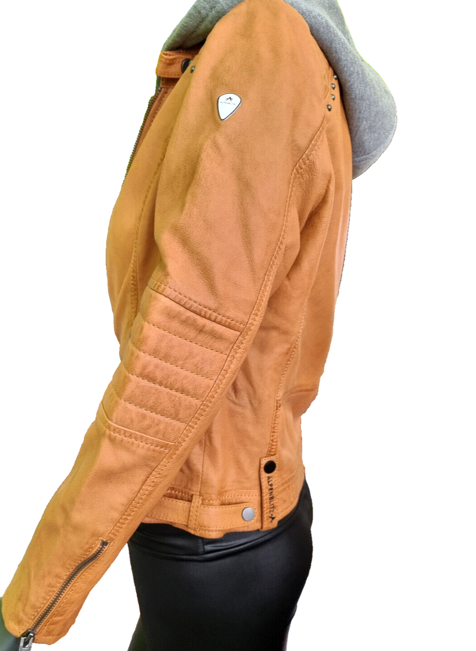 Alpenblitz Lederjacke mit Sweat Hoodie Bikerjacke Lammnappa Echtgrösse 38 (40)